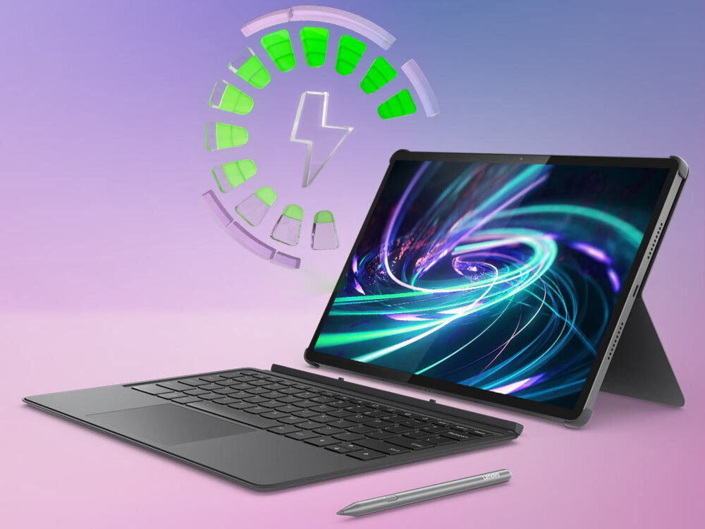 Tablet LENOVO IdeaTab Pro ZAE40133PL 12.7 8/256GB Wi-Fi Szary + Rysik z rysikiem i odłączoną klawiaturą wizualizacja szybkiego ładowania baterii