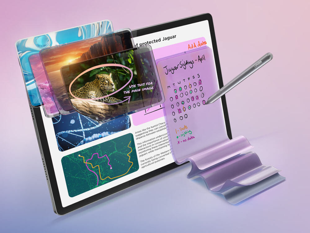 Tablet LENOVO IdeaTab Pro ZAE40133PL 12.7 8/256GB Wi-Fi Szary + Rysik wizualizacja dodawania notatek na grafice z kalendarzem