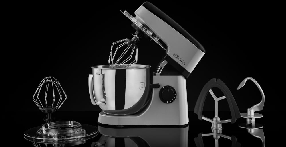 Robot kuchenny planetarny ZEEGMA Planeet Mix 1000W Szary wydajny silnik szeroki wachlarz zastosowań 35,5 x 22 x 31 cm elegancko zaokrąglone brzegi stylowy charakter waga 5 kg łatwe przenoszenie 