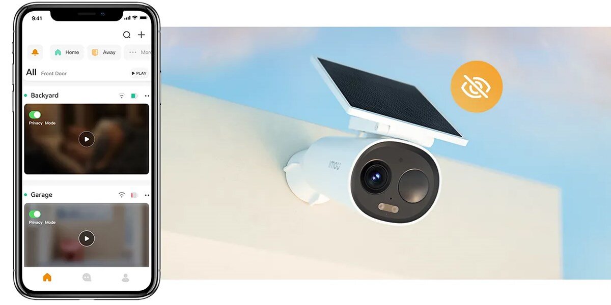 Kamera IMOU Cell 3C - Funkcje bezpieczeństwa, aplikacja na smartfona, smartfon,kamera przymocowana do ściany
