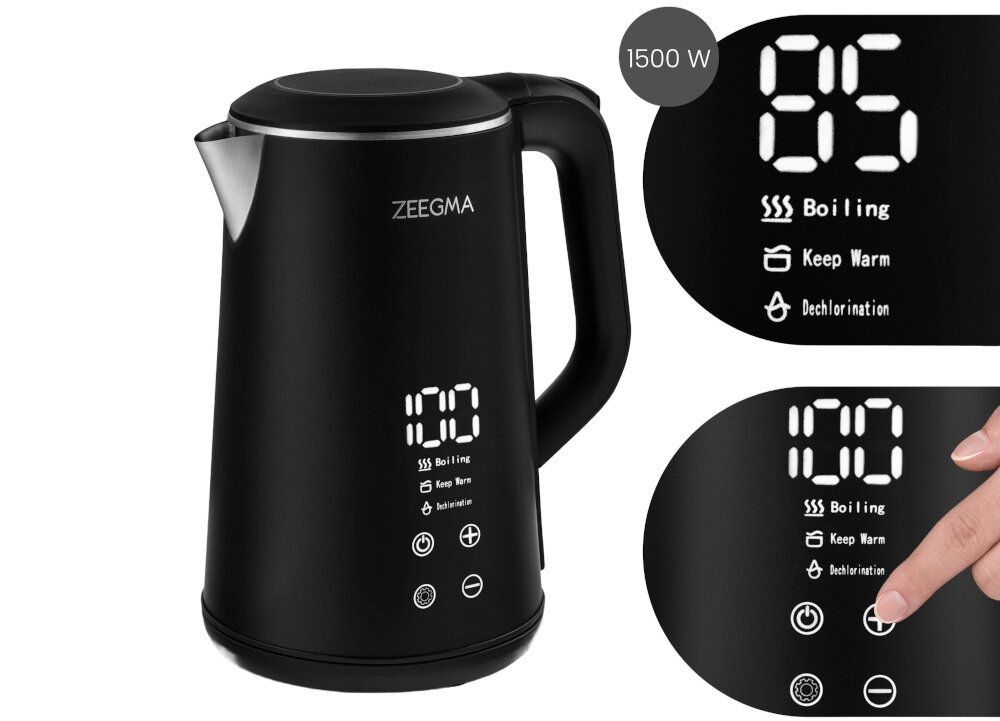 Czajnik ZEEGMA Ketlee Control panel dotykowy lamoki kontrolne ergonomiczny kształt Czarna kolorystyka minimalistyczne wykończenie