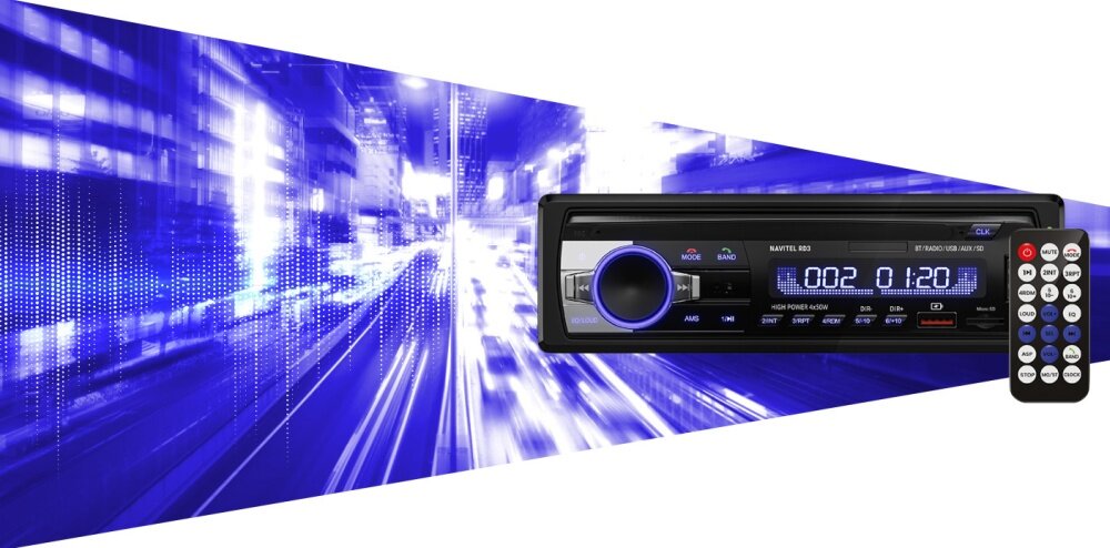 Radio samochodowe NAVITEL RD3 moduł FM wygoda funkcjonalność głośnomówiący zestaw przyciski warianty kolorystyczne podświetlenie