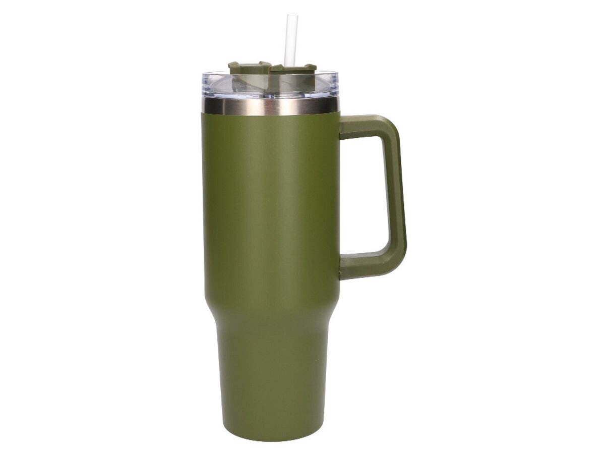 Kubek termiczny BLACK FOREST zielony 1200 ml, styl, minimalizm, uniwersalny, wygląd, na białym tle kubek w kolorze zielonym frontem na wprost