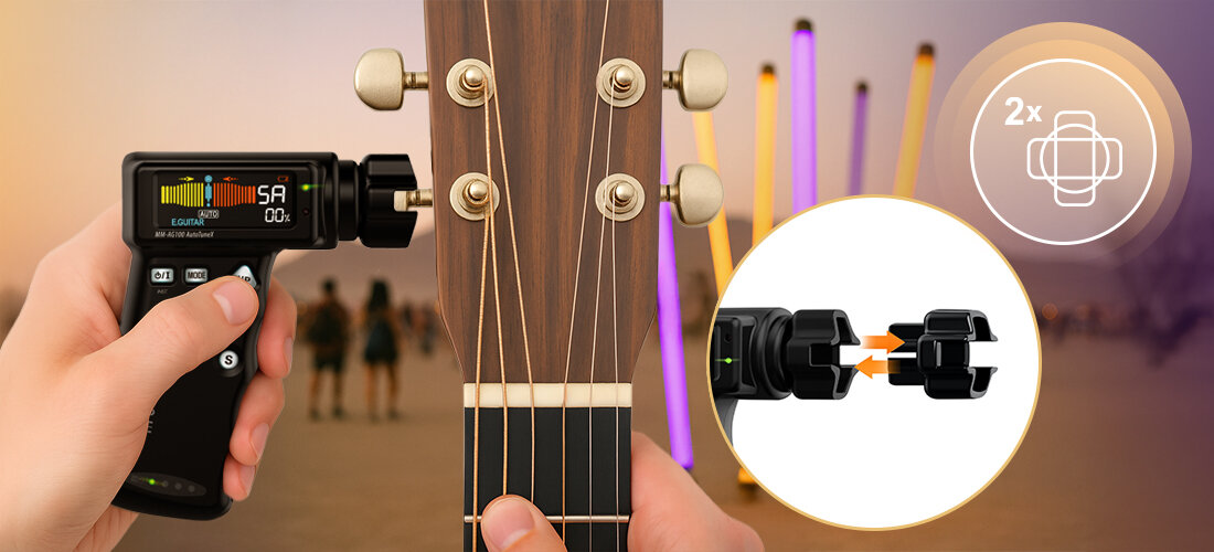 Automatyczny stroik tuner gitarowy MUSICMATE MM-AG100 AutoTuneX precyzyjne strojenie tryby instrumenty, urządzenie założone do stroika