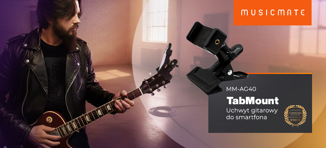 Uchwyt gitarowy do smartfona MUSICMATE MM-AG40 TabMount dostęp do tabów i akordów, uchwyt przymocowany do gitary