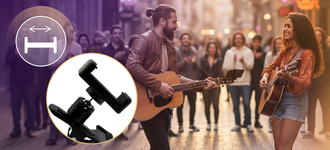 Uchwyt gitarowy do smartfona MUSICMATE MM-AG40 TabMount wygodne mocowanie na gitarze, uchwyt przymocowany do gitary