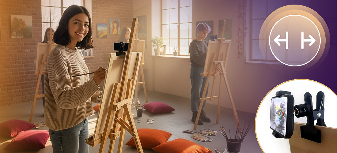 Uchwyt gitarowy do smartfona MUSICMATE MM-AG40 TabMount stabilność ochrona instrumentu, uchwyt przymocowany do sztalugi