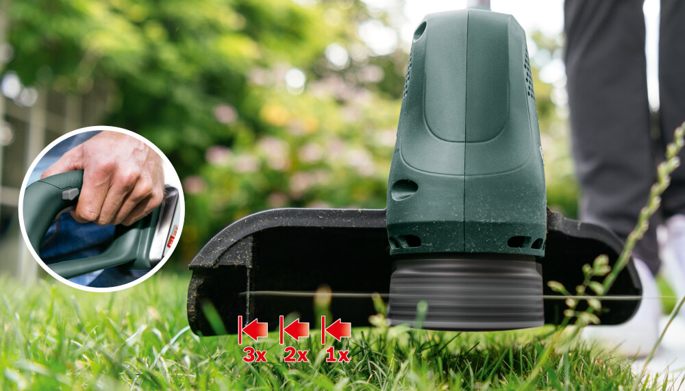 Podkaszarka akumulatorowa BOSCH EasyGrassCut 18V-260 06008C1C05 polautomatyczny system naciagu zylki eliminuje koniecznosc recznego dobierania dlugosci zylki eliminacja uderzenia glowicy tnacej o podloze reczna regulacja za pomoca wlacznika zlka tnaca o srednicy 1,6 mm