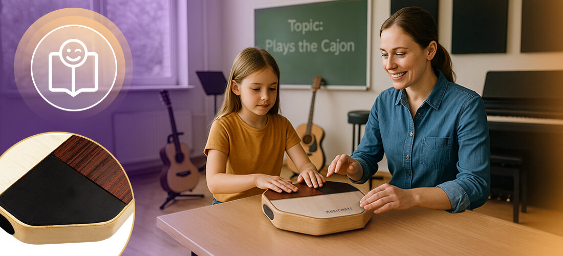 Cajon MUSICMATE MM-DRM60 DrumBox efekty Snare Bongo różnorodne rytmy akompaniament, nauczycielka ucząca gry na instrumencie dziecko