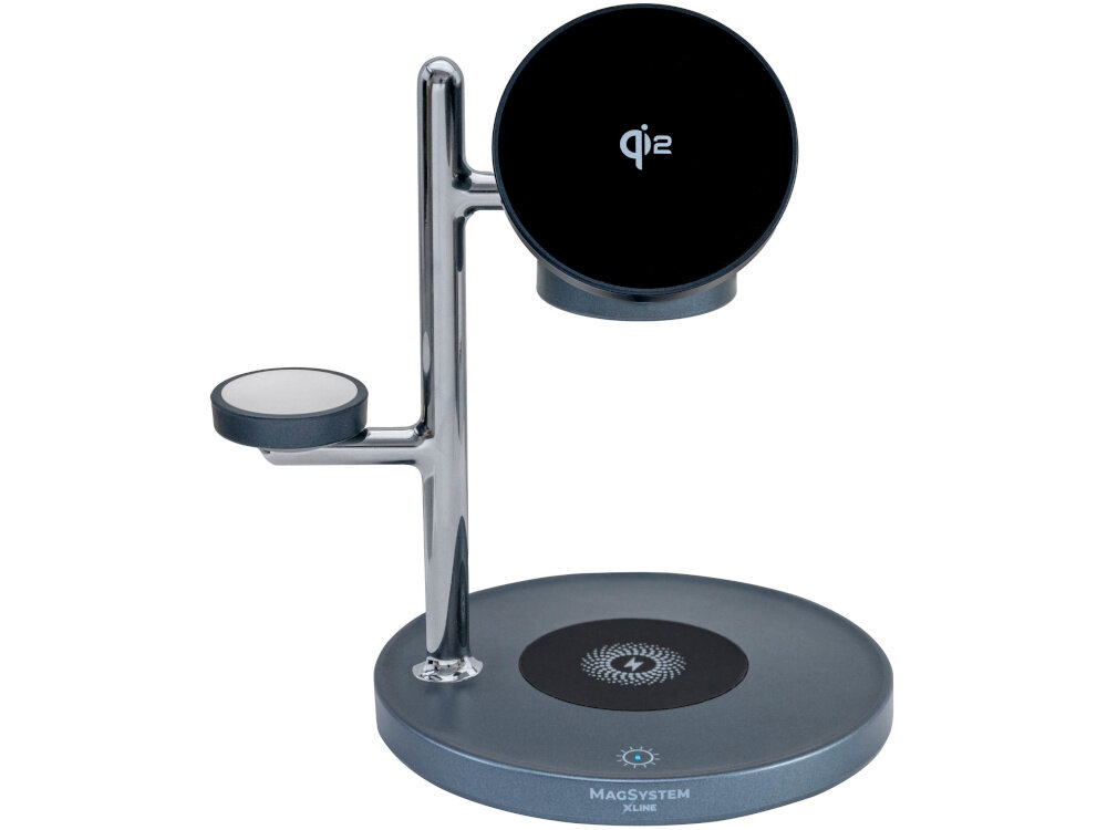Ładowarka indukcyjna XLINE WC852M QI2 4w1 MagSystem Metaliczny XLINE WC852M QI2 4w1 MagSystem bezprzewodowe ładowanie smartfona, smartwatcha i słuchawek TWS na jednej podstawce do domu i miejsca pracy