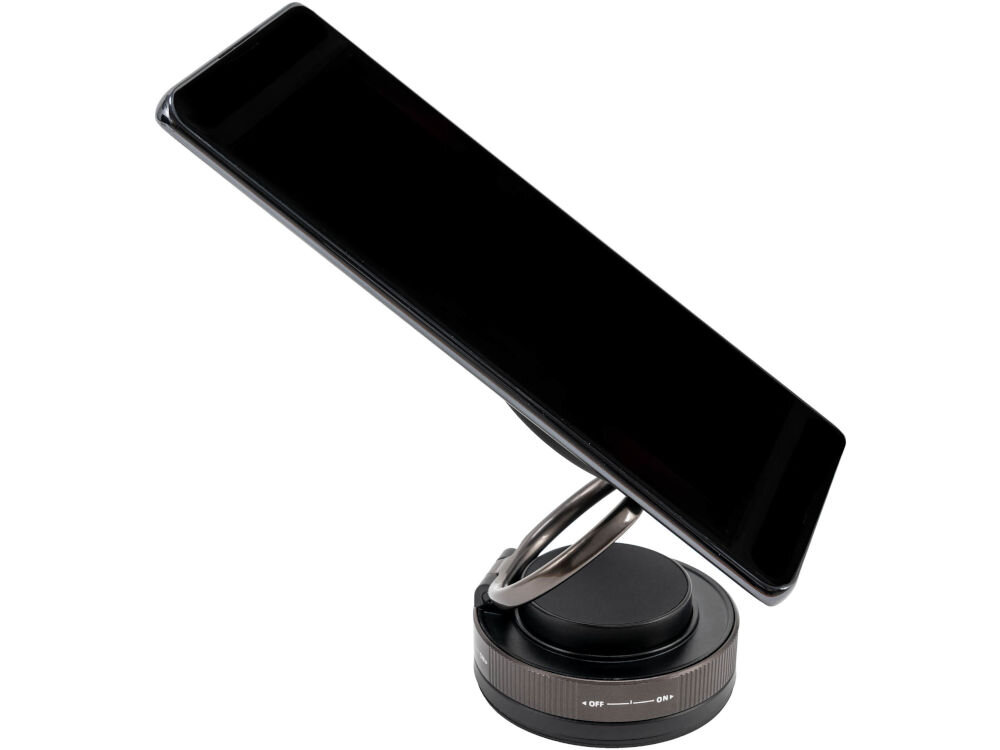 Uchwyt samochodowy XLINE CH460 Magsystem Czarny smartfon umieszczony w magnetycznym uchwycie samochodowym Xline na białym tle.