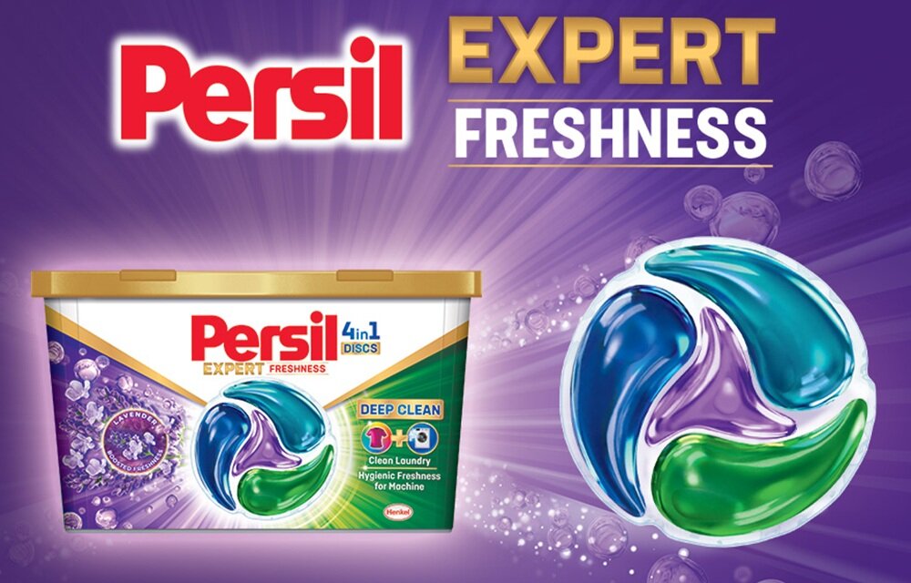 Kapsułki do prania PERSIL Discs 4 in 1 Universal - 60 szt. skuteczne usuwanie najtrudniejszych zanieczyszczeń, technologia Stain Target, rozpuszczanie zabrudzeń