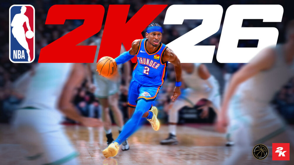 NBA 2K26 Gra PS5
						prezentacja urywku z gry kozłujący mężczyzna napis z nazwą gry