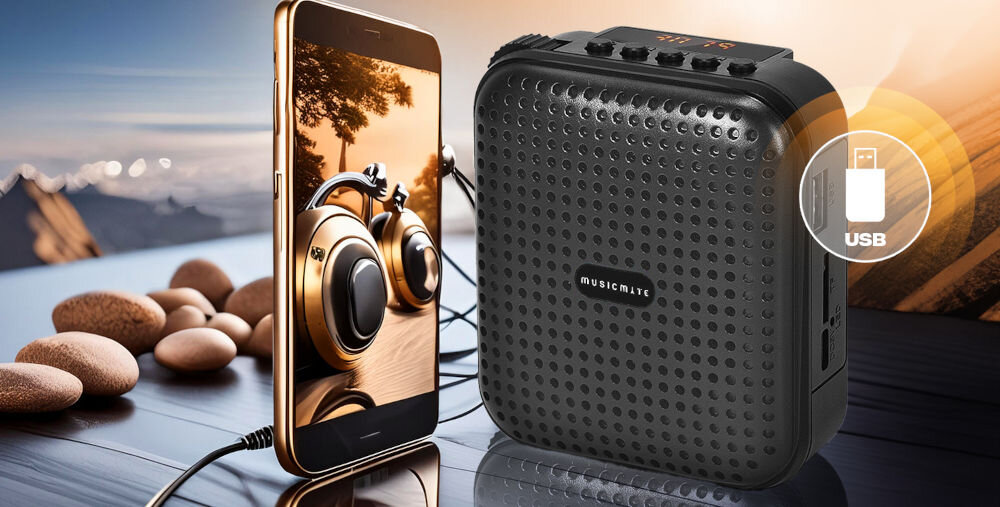 Wzmacniacz głosu MUSICMATE MM-WG300 VoiceBooster obsługa formatów MP3 z przepływnością od 16 Kbps do 320 Kbps automatyczne wykrywanie i odtwarzanie po podłączeniu do portu USB-A
					kompatybilność z dyskami USB-A 1.1 / 2.0 obsługa pamięci USB-A (pendrive'y) do pojemności 32 GB obsługa czytników kart TF/MMC