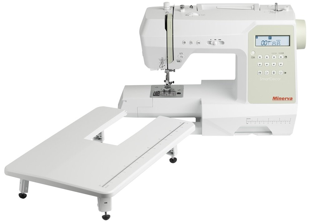 Maszyna do szycia MINERVA SmartDecor wyszywanie liter, robienie dziurek na guziki, mocny silnik, obcinanie nici, nawlekanie igieł