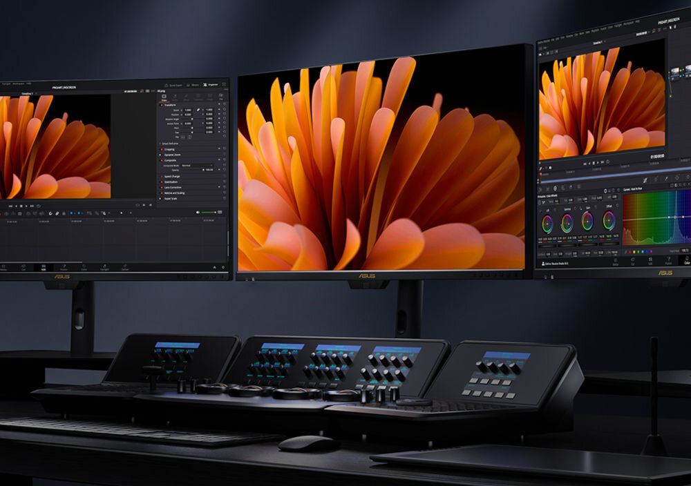 Monitor ASUS ProArt PA32UCE 31.5 cala 3840x2160px IPS prezentacja monitora podczas korzystania z programów graficznych ASUS Smart HDR HDR10 HLG platformy telewizyjne usługi strumieniowe różne krzywe PQ