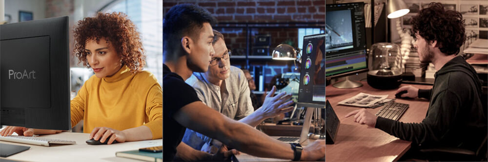 Monitor ASUS ProArt PA32UCE 31.5 cala 3840x2160px IPS prezentacja monitora podczas użytkowania fabryczna kalibracja Delta E technologia śledzenia skali szarości kolory identyczne z finalnym wydrukiem produkcją