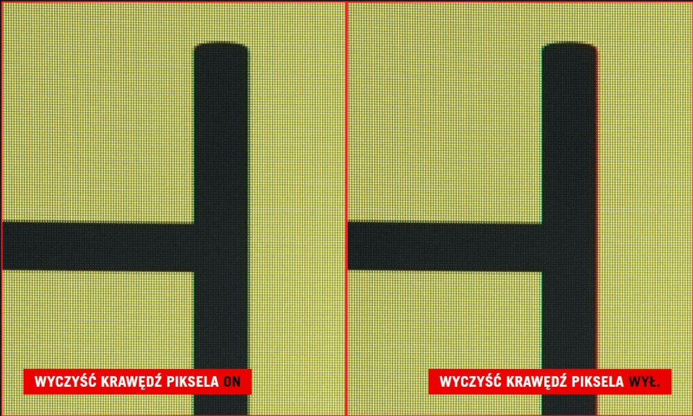 Monitor ASUS ROG Strix XG32UCWG 31.5 cala 3840x2160px 165Hz 0.03 ms [GTG] prezentacja działania technologii Clear Pixel Edge włączony tryb i wyłączony ograniczenie zielonych i czerwonych obwódek wokół liter i linii ostry wyraźny tekst komfort