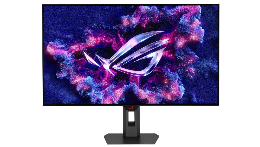 Monitor ASUS ROG Strix XG32UCWG 31.5 cala 3840x2160px 165Hz 0.03 ms [GTG] prezentacja monitora na białym tle od przodu elegancki design stabilność podstawa stabilność