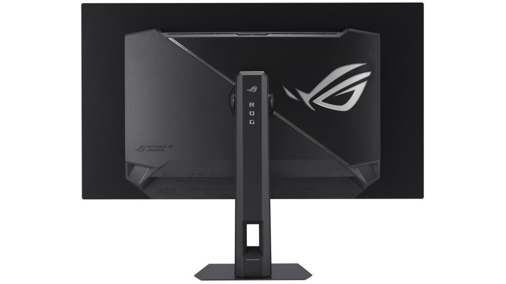 Monitor ASUS ROG Strix XG32UCDS 31.5 cala 3840x2160px 165Hz 0.03 ms [GTG] prezentacja monitora od tyłu na białym tle VESA 100 mm łatwe stabilne przymocowanie oszczędność miejsca uchwyt biurkowy VESA zwiększa powierzchnię roboczą dopasowanie ustawienia ekranu organizacja pracy