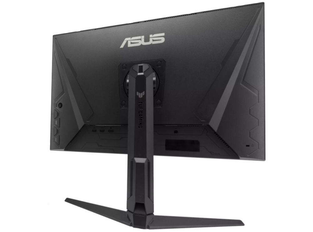 Monitor ASUS TUF Gaming VG27AQL5A 27 cali 2560 x 1440px IPS 210Hz 0.3 ms [GTG] prezentacja monitora od tyłu pod kątem na białym tle dwa głośniki 2W bez potrzeby podłączania dodatkowego sprzętu audio