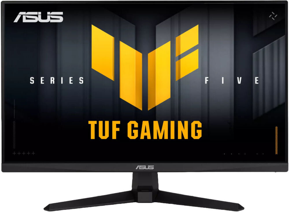 Monitor ASUS TUF Gaming VG249QM5A 23.8 cala 1920x1080px IPS 240Hz 0.3 ms [GTG] prezentacja monitora od przodu na białym tle przekątna Full HD odświeżanie czas reakcji AMD FreeSync Premium kompatybilność NVIDIA G-SYNC Gaming AI DisplayWidget Center