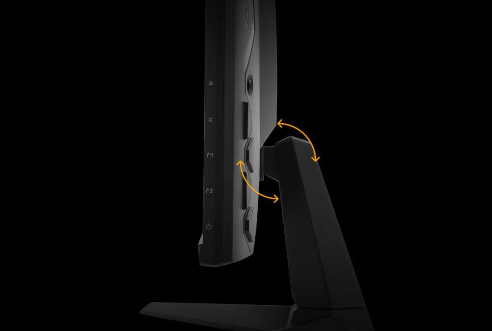 Monitor ASUS TUF Gaming VG27AQ5A 27 cali 2560 x 1440px IPS 210Hz 0.3 ms [GTG] prezentacja możliwej regulacji ekranu na czarnym tle ergonomiczny stojak dopasuj do wygodnej pozycji