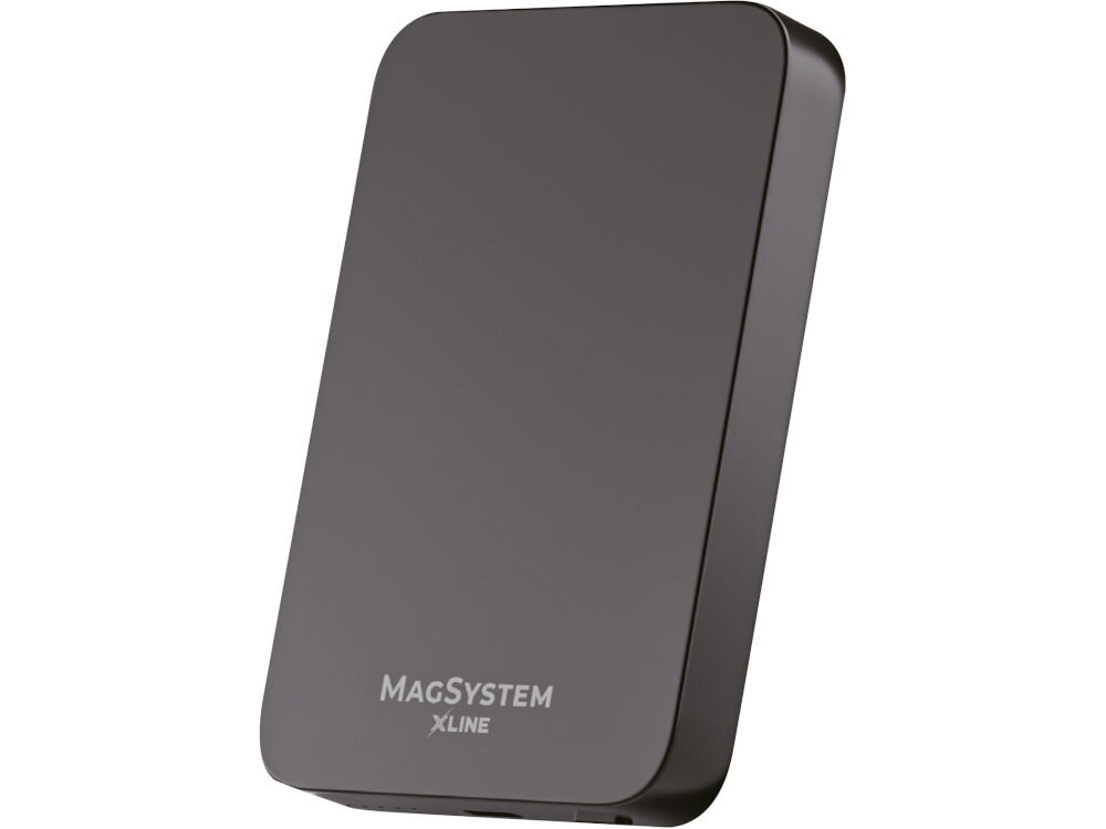 Powerbank XLINE MagSystem 10000 mAh 20W Qi Szary Widok na cały, gładki, ciemnoszary powerbank z napisem
