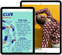 Leżące obok siebie modele iPada 11 cali i 13 cali prezentujące wyświetlacz Liquid Retina