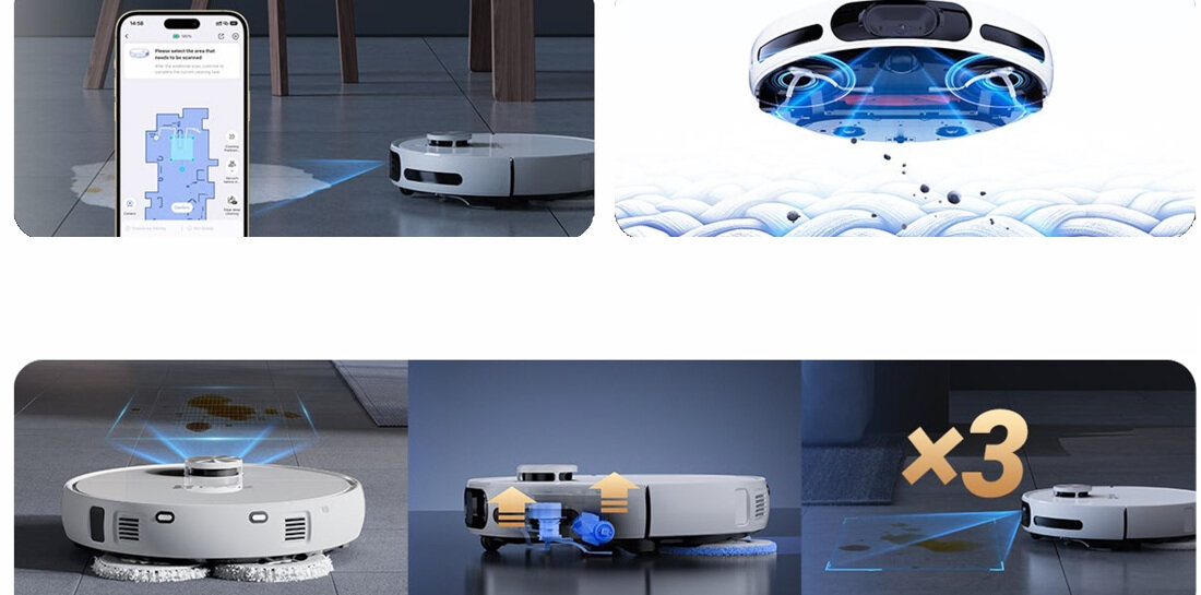 Robot sprzątający EZVIZ RS20 Pro Max z myślą o skuteczności poziom zabrudzenia automatycznie wzmacnia swoją pracę