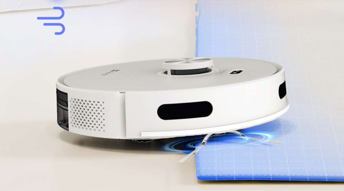 Robot sprzątający EZVIZ RE5S Plus dopasowuje moc ssania do dywanów usuwa włosy, okruchy i sierść dokładne sprzątanie