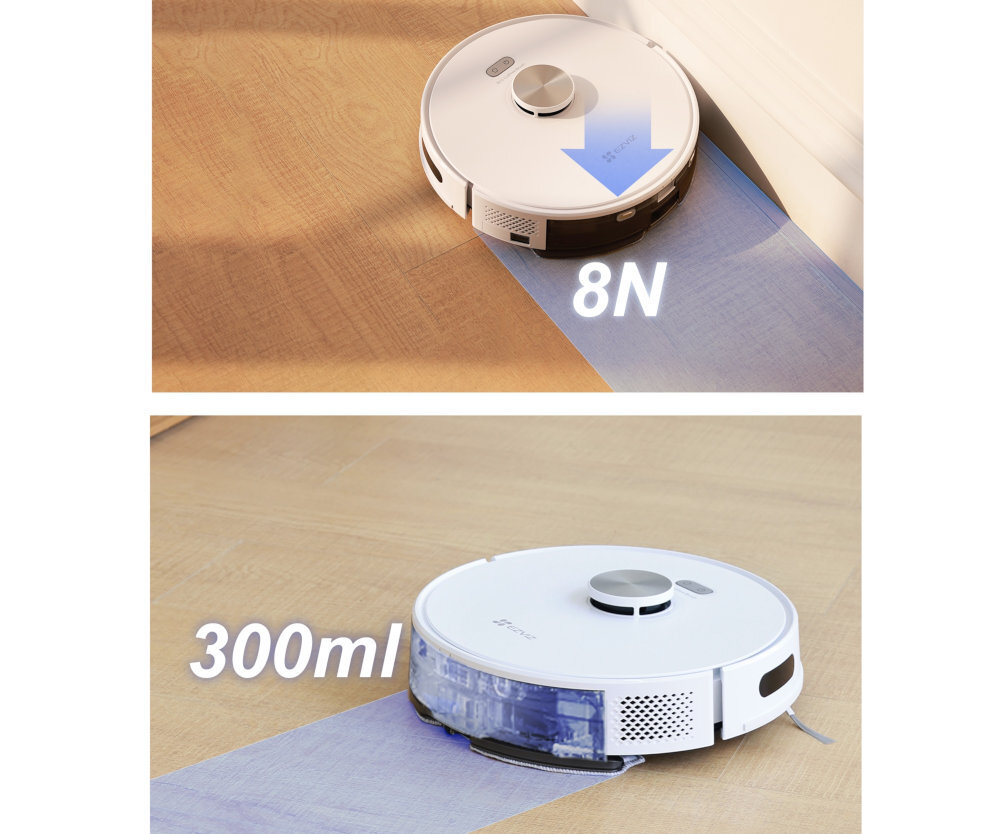 Robot sprzątający EZVIZ RE5S Plus do wielu zadań zamiata, odkurza i mopuje Stały nacisk 8 N mopowanie plamy z kawy, tłuszczu i innych zabrudzeń zbiornik pojemność