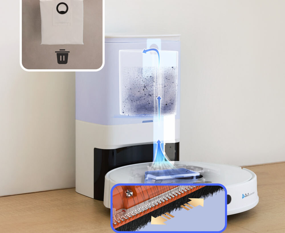 Robot sprzątający EZVIZ RE5S Plus dla Twojej wygody stacja dokująca  4-litrowy worek na kurz konieczność opróżniania czas