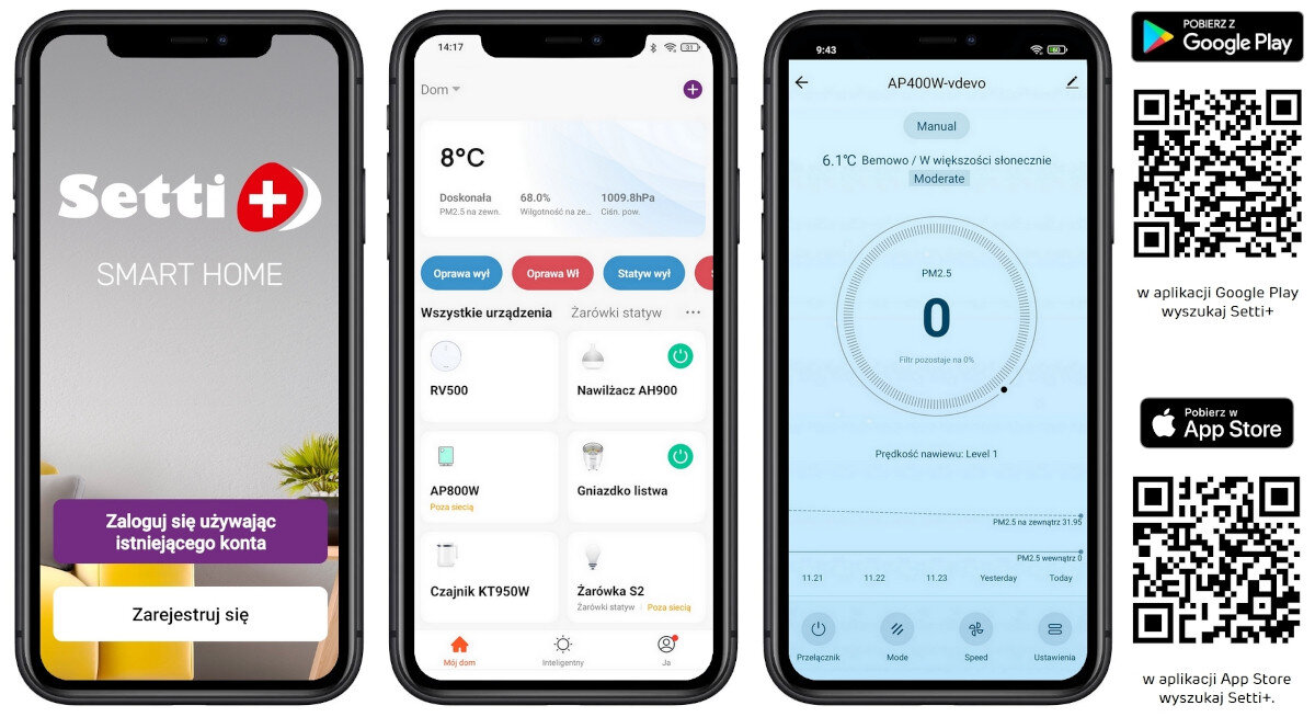 Oczyszczacz powietrza SETTI+ AP400W Smart aplikacja mobilna