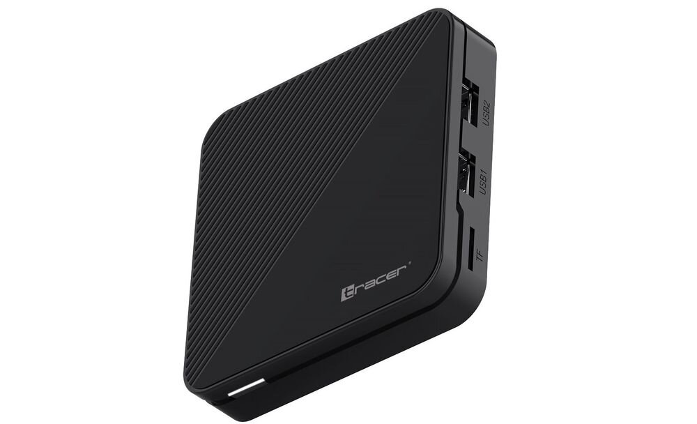 Odtwarzacz multimedialny 4K TRACER TV Box Google Play Amazon App Store H.265 VP9 AVS2 Netflix YouTube, odtwarzacz na białym tle