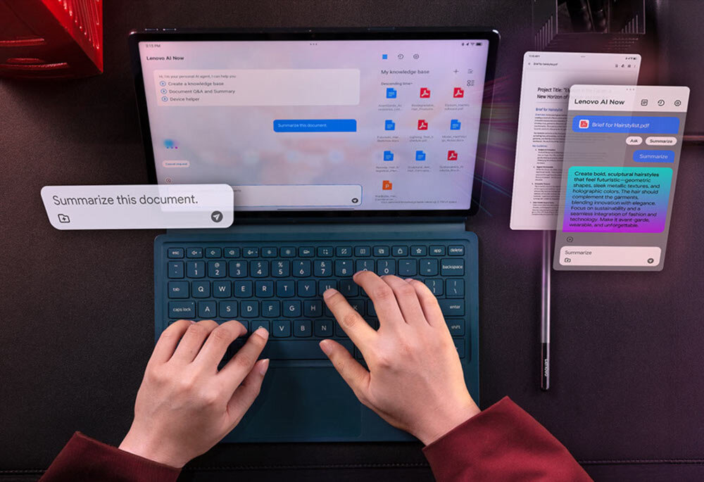 Tablet LENOVO Yoga Tab Plus TB520FU 12.7 16/512 GB Wi-Fi Niebieski + Rysik + Klawiatura funkcja lenovo ai now okienko z napisem summarize this document