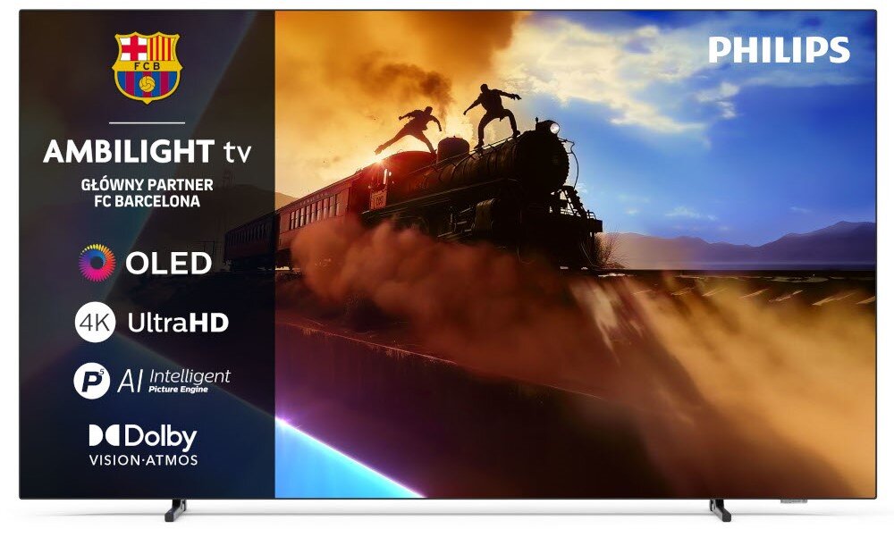 Telewizor PHILIPS 42OLED820 konstrukcja ekran bez ramki recykling FSC, telewizor od frontu na białym tle