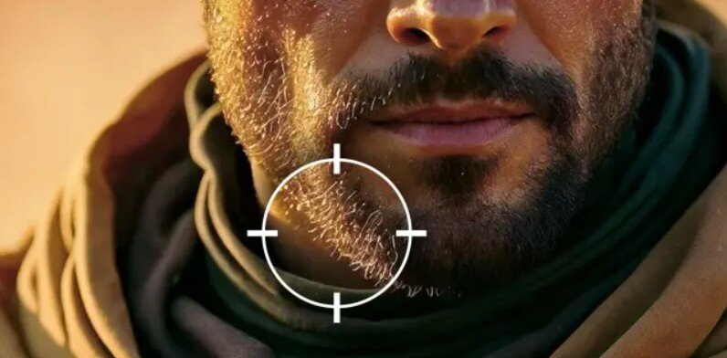 Telewizor PANASONIC TV-65W85BEZ FHD niższa rozdzielczość wyraźne kolory i kontrast, kadr na zarost mężczyzny