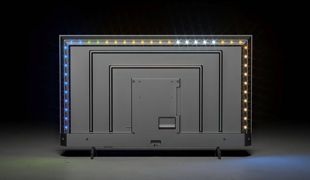 PHILIPS 55PUS8010 cienką ramkę, elegancką podstawę i obraz QLED system Titan OS pilot został wykonany z materiałów z recyklingu opakowanie z certyfikatem FSC - tył telewizora z ambilight