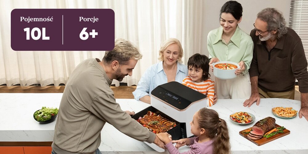 Air Fryer Frytkownica beztłuszczowa COSORI CAF-TF101S-WEUR Dual Blaze TwinFry duże porcje, pyszne potrawy, dwa kosze, zdrowe dania