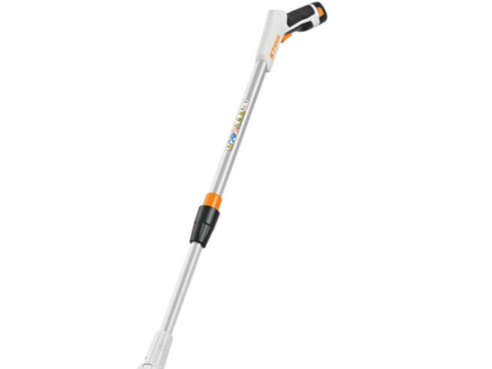 Wysięgnik teleskopowy STIHL HSA 26 HA037107100, na białym tle wysięgnik i jego górna część teleskopu z rękojeścią