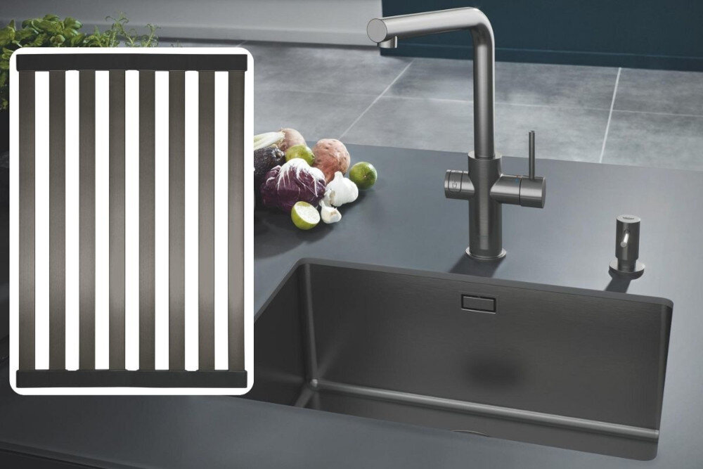 OCIEKACZ NA NACZYNIA GROHE lifestyle wizualizacja Szczotkowany grafit produkt kuchnia zlewozmywak bateria
