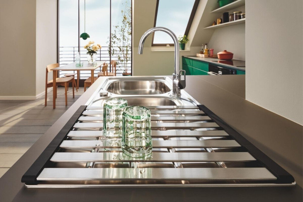 OCIEKACZ NA NACZYNIA GROHE lifestyle wizualizacja Stal szlachetna produkt kuchnia zlewozmywak bateria