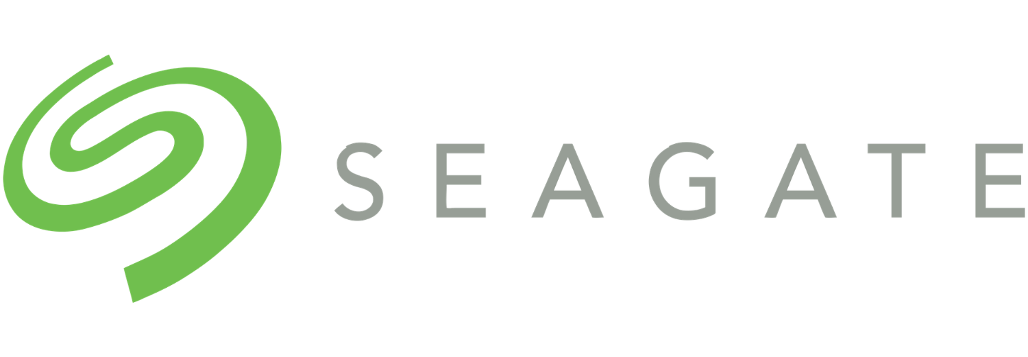 Logo Seagate w kolorze zielonym i szarym, z charakterystycznym spiralnym symbolem po lewej stronie.