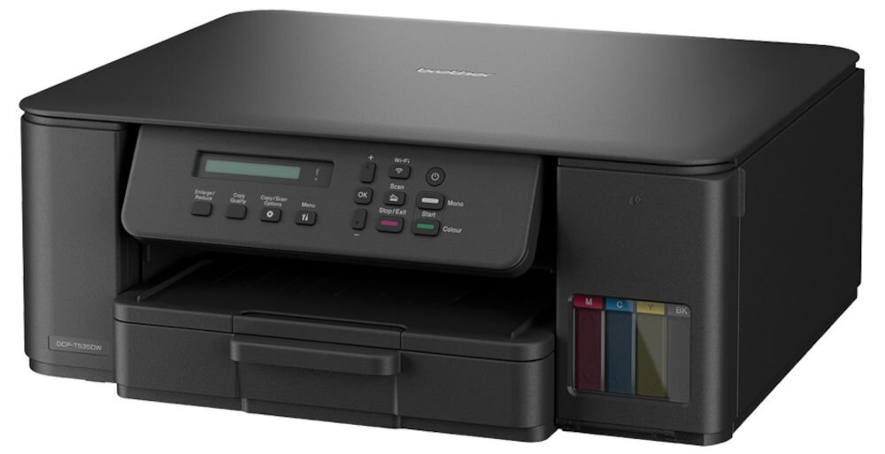 Urządzenie wielofunkcyjne BROTHER DCP-T535DW Druk w kolorze, Automatyczny druk dwustronny, Wi-Fi prezentacja urządzenia na białym tle od przodu pod kątem Obsługa papieru od 64 do 300 g/m² w różnych zastosowaniach elastyczność