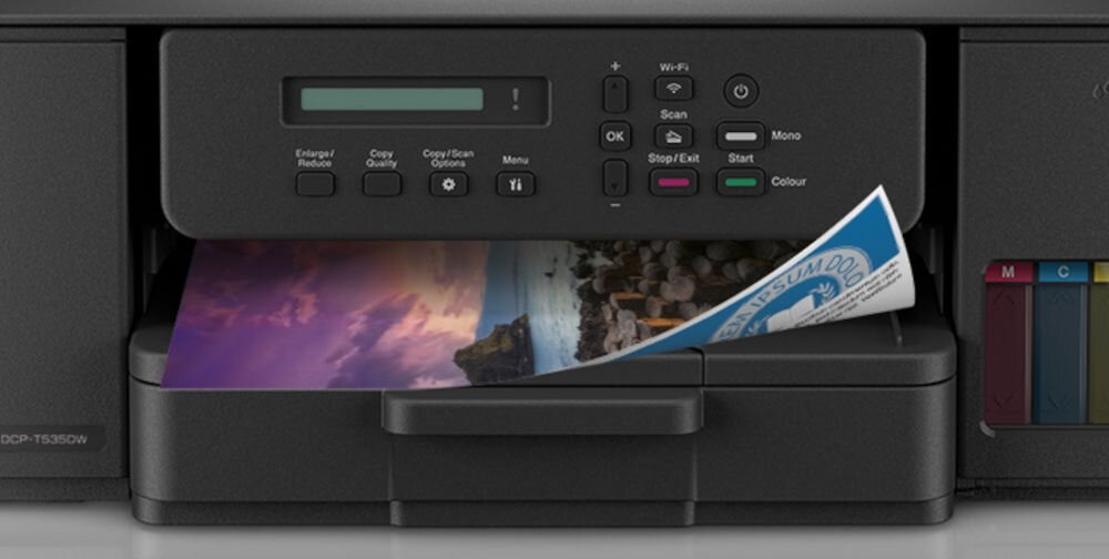 Urządzenie wielofunkcyjne BROTHER DCP-T535DW Druk w kolorze, Automatyczny druk dwustronny, Wi-Fi zbliżenie na podajnik papieru automatyczny podajnik papieru ilość arkuszy sprzyja nieprzerwanej pracy obecność podajnika ręcznego drukowanie na nietypowych nośnikach