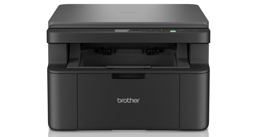 Urządzenie wielofunkcyjne BROTHER DCP-L1632W, Wi-Fi prezentacja urządzenia na białym tle od przodu rozwiązanie problemu wielu urządzeń laserowa trzy funkcje druk skan kopia