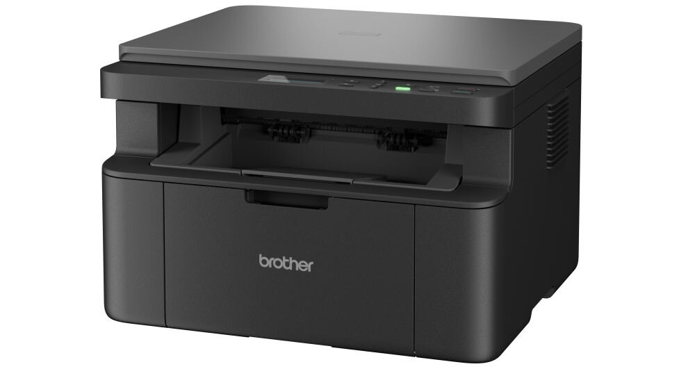 Urządzenie wielofunkcyjne BROTHER DCP-L1632W, Wi-Fi prezentacja urządzenia na białym tle pod kątem rozdzielczość druku wyraźny tekst profesjonalne wydruki korespondencja biurowa