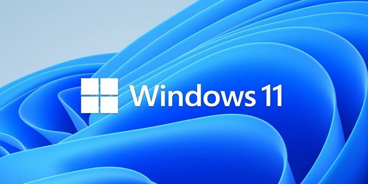 Logo Windows 11 na tle niebieskich falujących kształtów – system operacyjny laptopa Lenovo ThinkPad E16 Gen 3