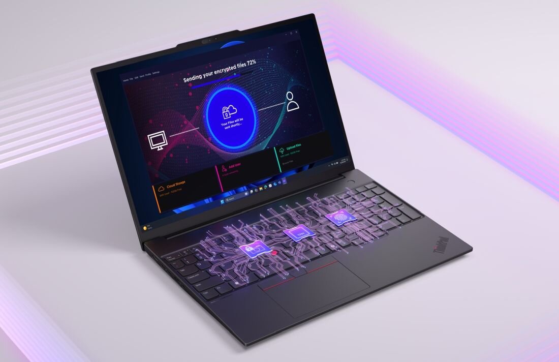 Laptop Lenovo ThinkPad z aplikacją Lenovo Vantage prezentuje szyfrowanie danych i funkcje bezpieczeństwa podczas pracy biznesowej - LENOVO Vantage